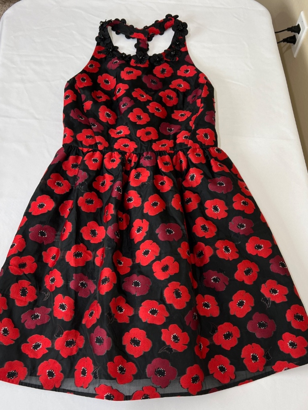 Kate Spade T-back 3-d Poppy Appliqué Jacquard Dress Sz 14 - Picture 8 of 16